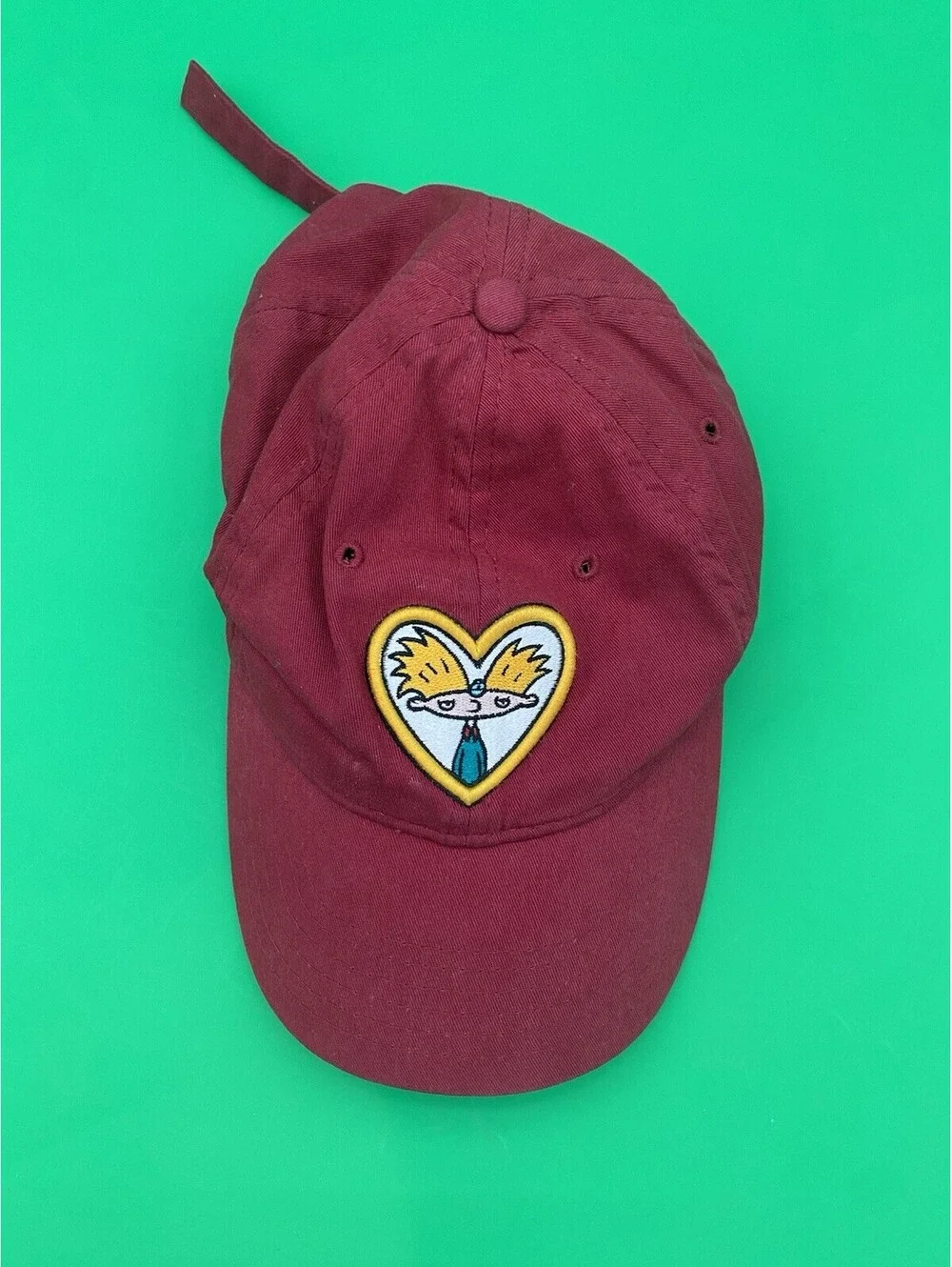 Nickelodeon Hey Arnold Red Adjustable Strapback Hat w/ Embroidered Heart - 2017
